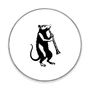Un rat musicien à la clarinette - Magnet rond - blanc - Devant