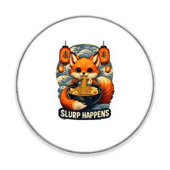 Fuchs Ramen Slurp Happens - Runder Kühlschrankmagnet - Weiß - Vorne