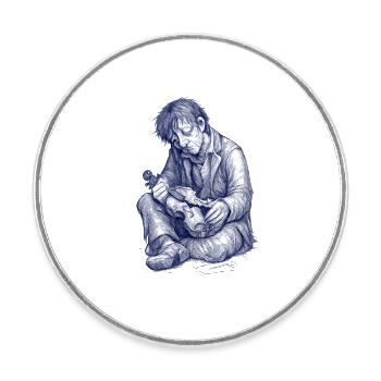 Lecteur mélancolique | Dessin peint à la main - Magnet rond - blanc - Devant