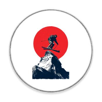 Saut à ski sur des sommets rocheux - Magnet rond - blanc - Devant