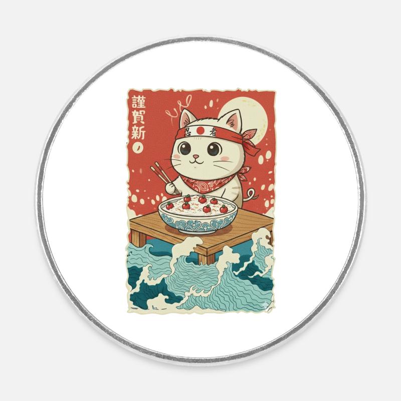 Bouillie de semoule au chat de Kawaii - Magnet rond - blanc