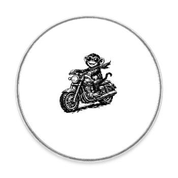 Affe auf Motorrad Skizzenstil - Runder Kühlschrankmagnet - Weiß - Vorne