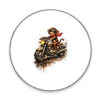 Affe auf bunter Motorradfahrt - Runder Kühlschrankmagnet - Weiß - Vorne