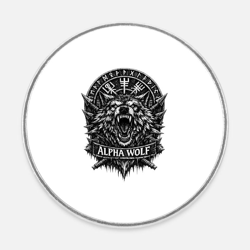 Alpha Wolf Runenwappen - Runder Kühlschrankmagnet - Weiß