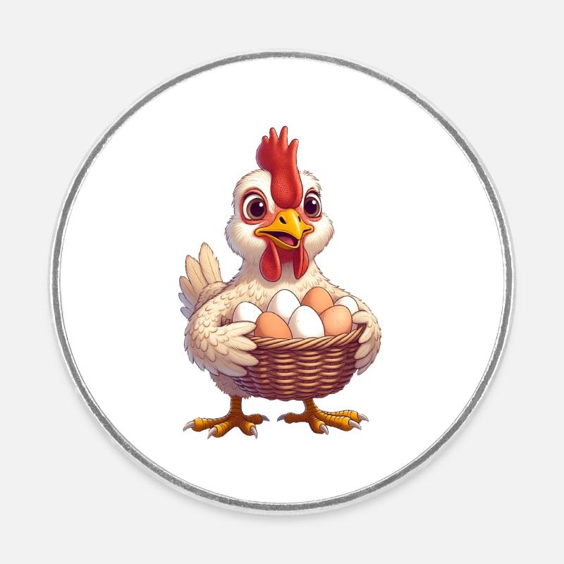 Huhn mit Eierkorb - Runder Kühlschrankmagnet - Weiß