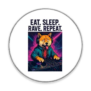 Shiba Inu DJ: Eat Sleep Rave Repeat Streetwear - Runder Kühlschrankmagnet - Weiß - Vorne