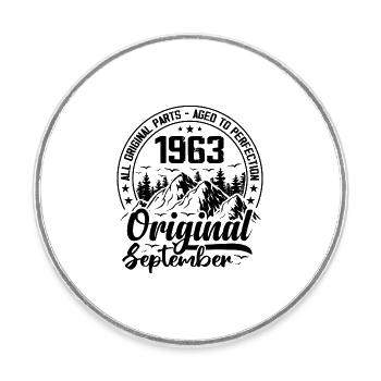 1963 September Original 61 Jahre altes Geburtstagsgeschenk - Runder Kühlschrankmagnet - Weiß - Vorne