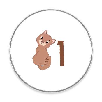 Brown Cat - 1st Birthday - Round  fridge magnet - white - Front