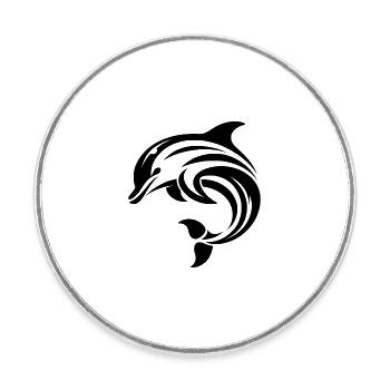 Elegant dynamic dolphin in leap - Round  fridge magnet - white - Front