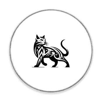 Tatouage de chat tribal dans une élégance élégante - Magnet rond - blanc - Devant