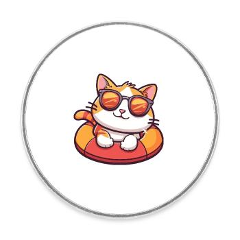 Katze Comic Cool - Runder Kühlschrankmagnet - Weiß - Vorne