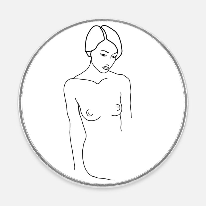 Minimalist linear drawing. - Round  fridge magnet - white