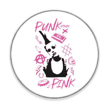 Pink Punk - Round  fridge magnet - white - Front