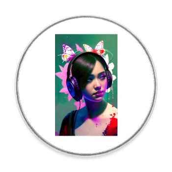 ARTWORK Headphones Girl Lea - Runder Kühlschrankmagnet - Weiß - Vorne