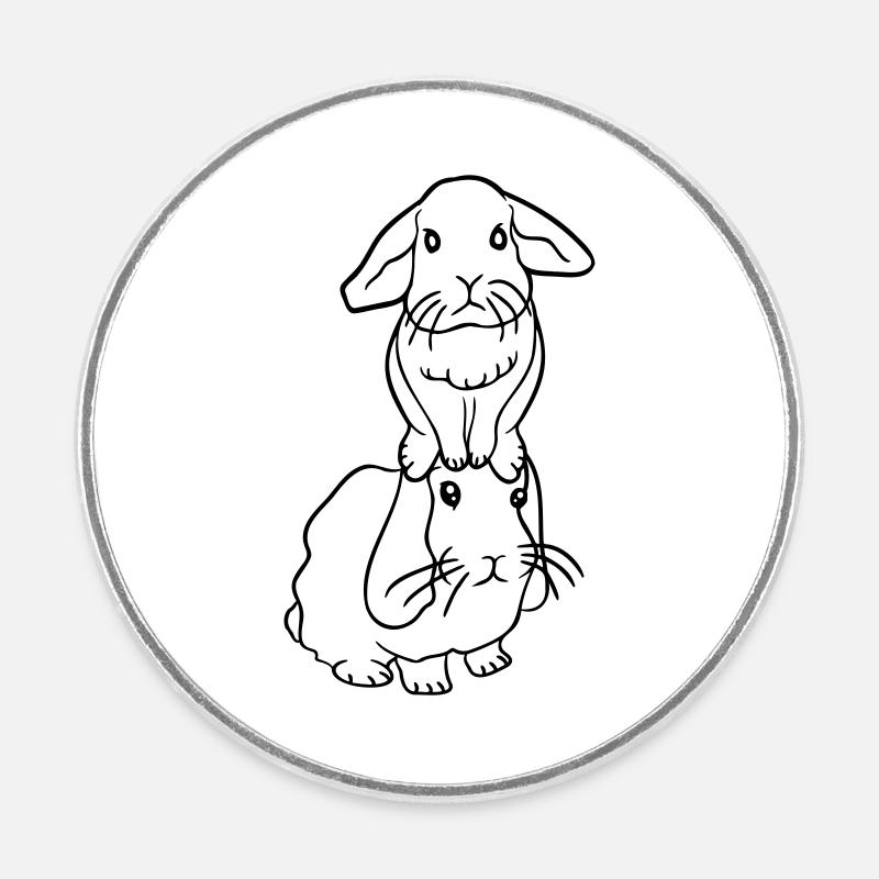 2 Bunnies Friends Team Crew Couple Two Sitting On Head - Round  fridge magnet - white
