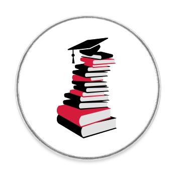 Bücherstapel mit Doktorhut - Runder Kühlschrankmagnet - Weiß - Vorne