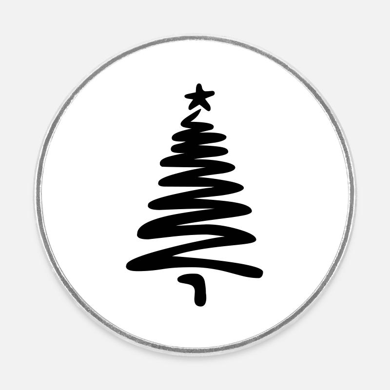 Christmas tree linear hand-drawn - Round fridge magnet - white