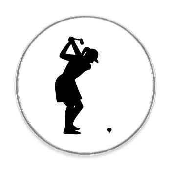 Golferin mit Golfball beim Abschlag - Runder Kühlschrankmagnet - Weiß - Vorne