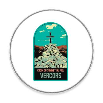 Cross of the Summit of the Pieu, Vercors: Sacred Nature - Round  fridge magnet - white - Front