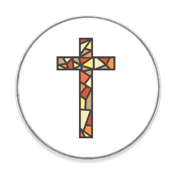 Stained Glass Cross - Round  fridge magnet - white - Front