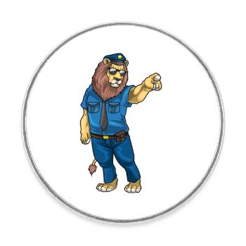 Lion Policier Lunettes de Soleil Police - Magnet rond - blanc - Devant