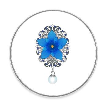 Elegante Brosche mit blauem Enzian Blüten Motiv - Runder Kühlschrankmagnet - Weiß - Vorne