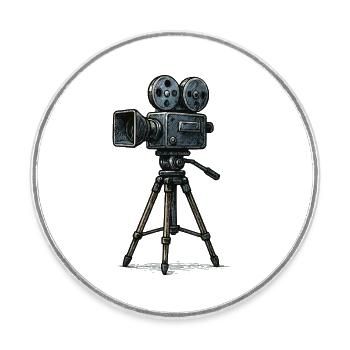 Vintage Filmkamera Dreibein - Runder Kühlschrankmagnet - Weiß - Vorne
