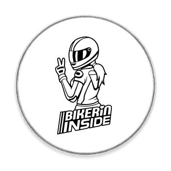 Bikerin inside (Farben änderbar) - Runder Kühlschrankmagnet - Weiß - Vorne
