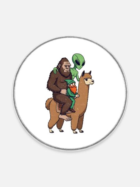 Sasquatch Elf Alien auf Lama - Runder Kühlschrankmagnet - Weiß