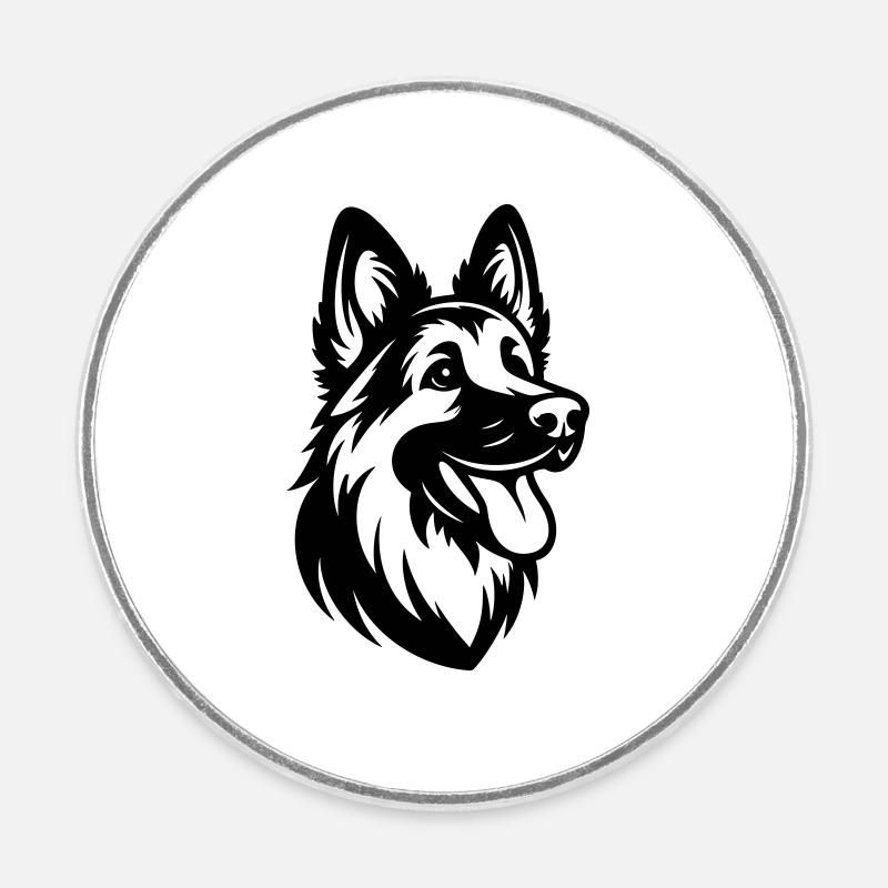 German Shepherd Drawing Head - Round fridge magnet - white