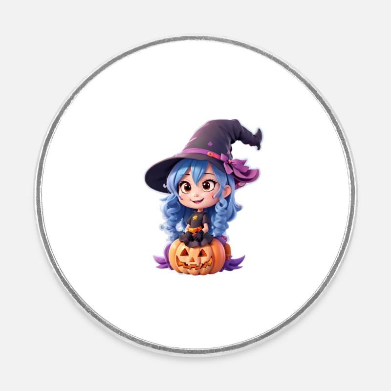 Sorcière d’Halloween mignonne - Magnet rond - blanc