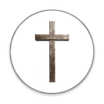 Wooden cross - Round  fridge magnet - white - Front