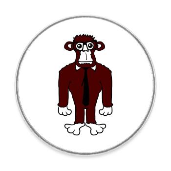 Clever Nerd Gorilla Lunettes à monture de corne Geek Tie Fun - Magnet rond - blanc - Devant
