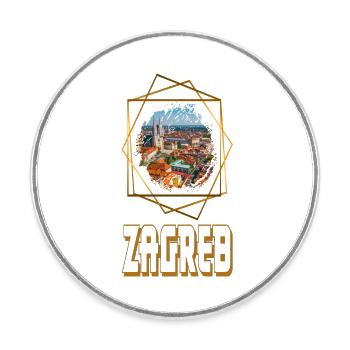 Zagreb Croatia Skyline City Home Love Gold - Round  fridge magnet - white - Front