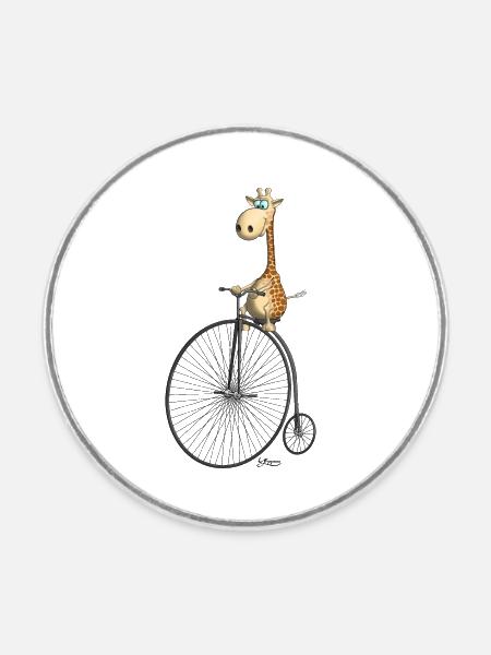lustiges Hochrad mit Giraffe - Runder Kühlschrankmagnet - Weiß
