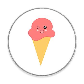 Crème glacée Crème glacée à la fraise - Magnet rond - blanc - Devant