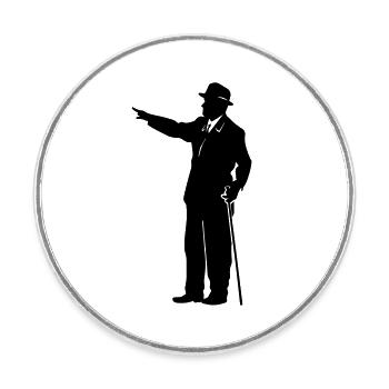 Gentleman Silhouette mit Stock - Runder Kühlschrankmagnet - Weiß - Vorne