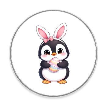 Petit œuf de Pâques avec des oreilles de lapin de lapin, dessin animé pingouin mignon - Magnet rond - blanc - Devant