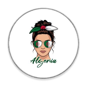 Algerian Girl Woman Flag Algeria - Round  fridge magnet - white - Front