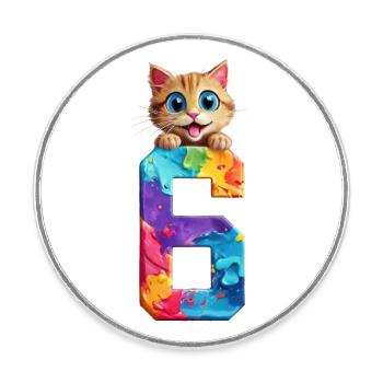 6 ANS CHAT 6E ANNIVERSAIRE - Magnet rond - blanc - Devant