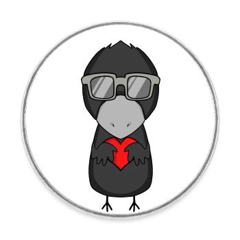 Corbeau avec coeur et lunettes - Magnet rond - blanc - Devant