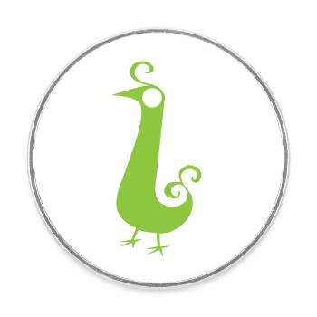 GREENEY Vogel 2 grün green bird design Langhals - Runder Kühlschrankmagnet - Weiß - Vorne