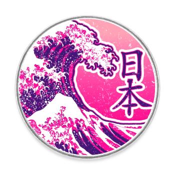 Japan in Kanji | Pink mit Welle - Runder Kühlschrankmagnet - Weiß - Vorne