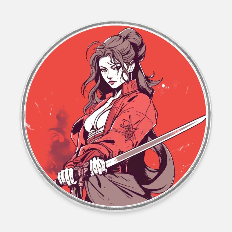 Samurai Girl - Round  fridge magnet - white