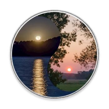 Yin and Yang of the moon and sunrise - Round  fridge magnet - white - Front