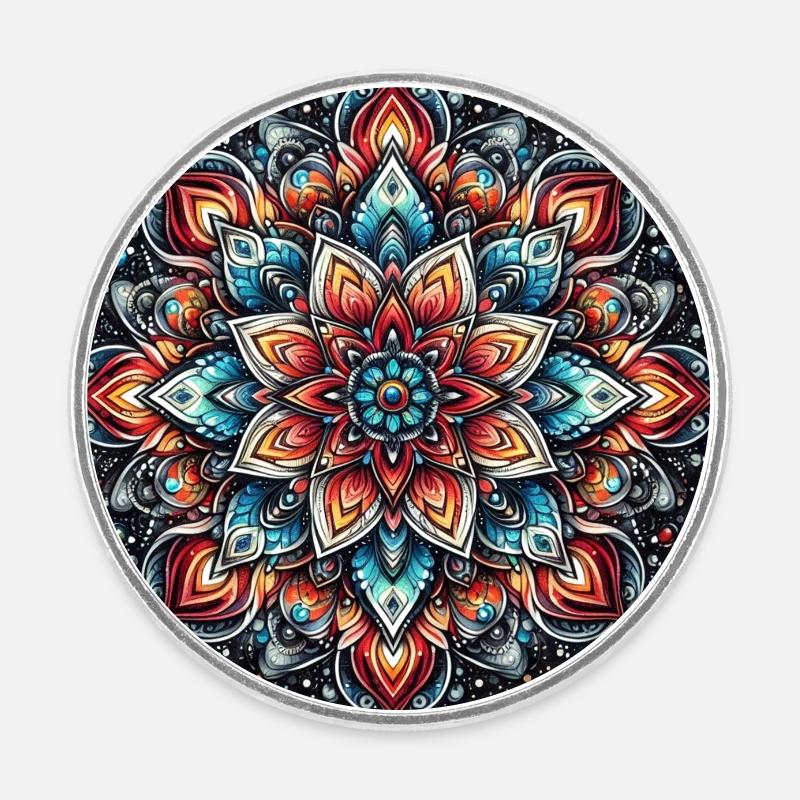 Mandala Harmony dark to light - Round  fridge magnet - white