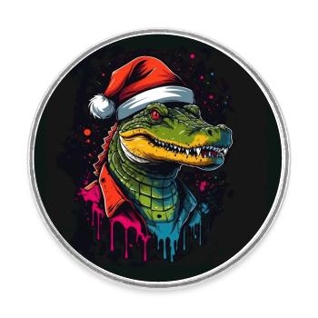 Krokodil Alligator mit Nikolausmütze - Runder Kühlschrankmagnet - Weiß - Vorne