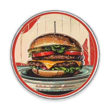 Vintage hamburger 1950 - Magnet rond - blanc - Devant