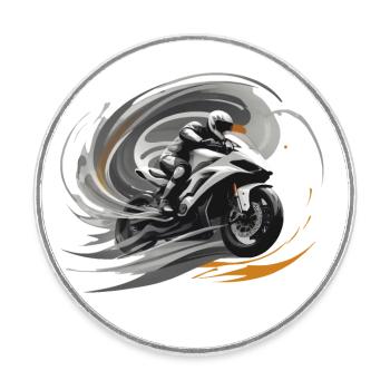 Motard démon de vitesse - Magnet rond - blanc - Devant