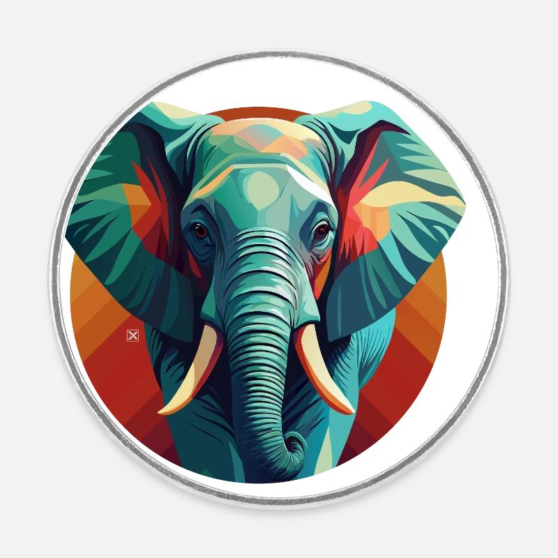Éléphant - Magnet rond - blanc